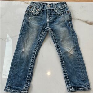 2T Toddler True Religion Blue Denim Jeans with White/Purple Stitching